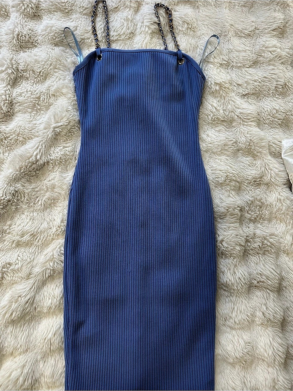 AKIRA Blue Chain Strap Midi Dress Size Medium Like New